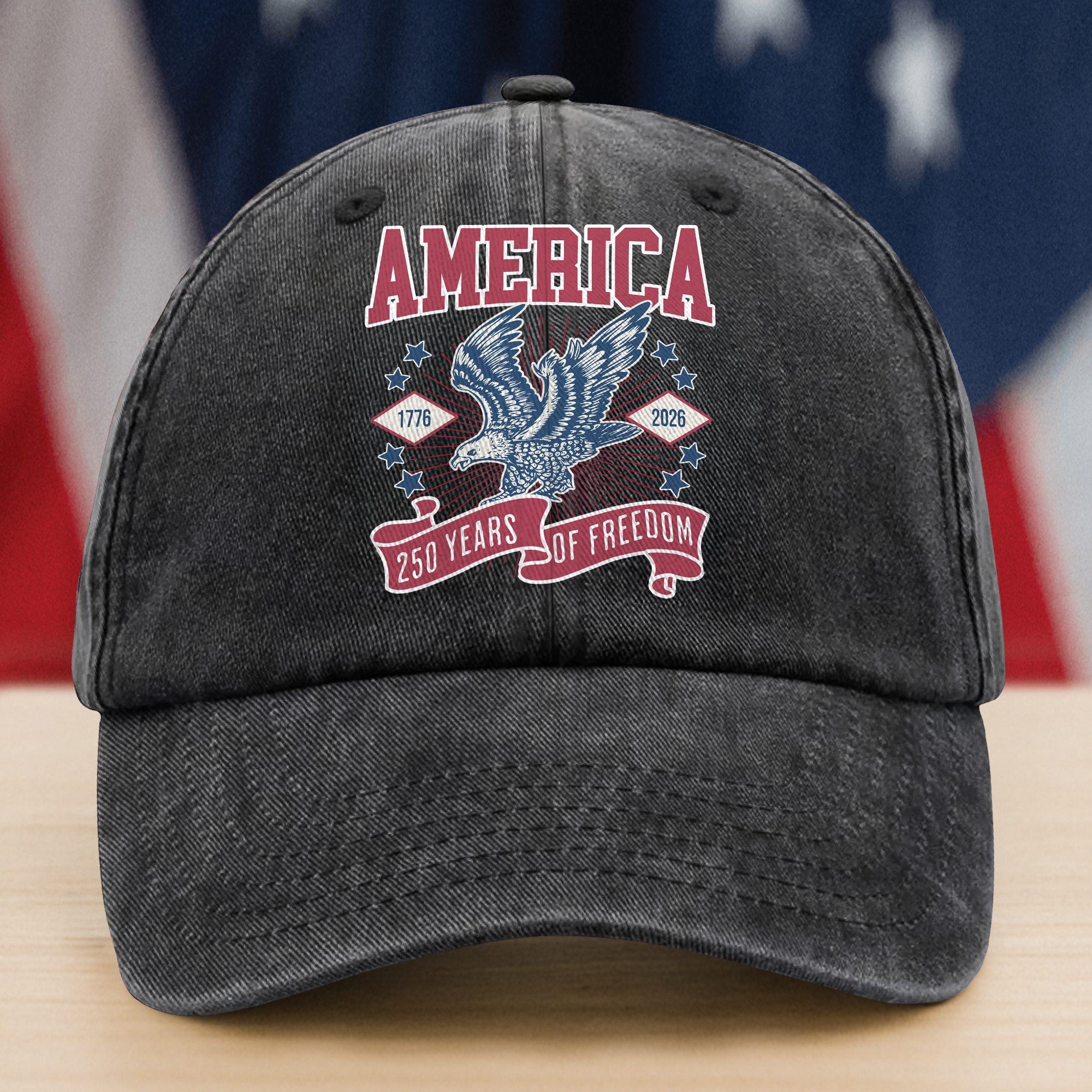 America 1776 - 2026 250 Years Of Freedom Washed Denim Baseball Cap HA75 897016