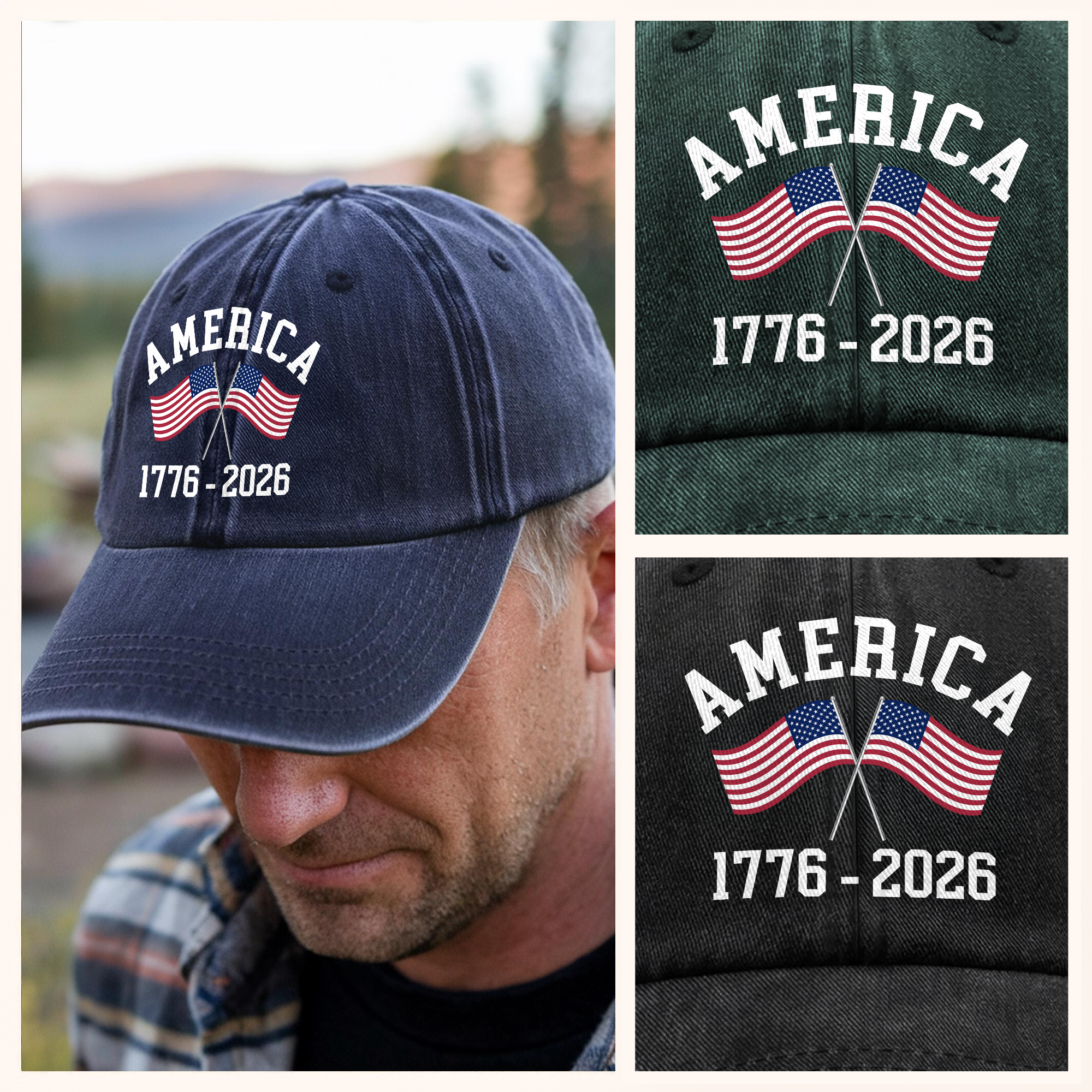 America 1776 - 2026 US Flag Washed Denim Baseball Cap HA75 897106 - Image 3