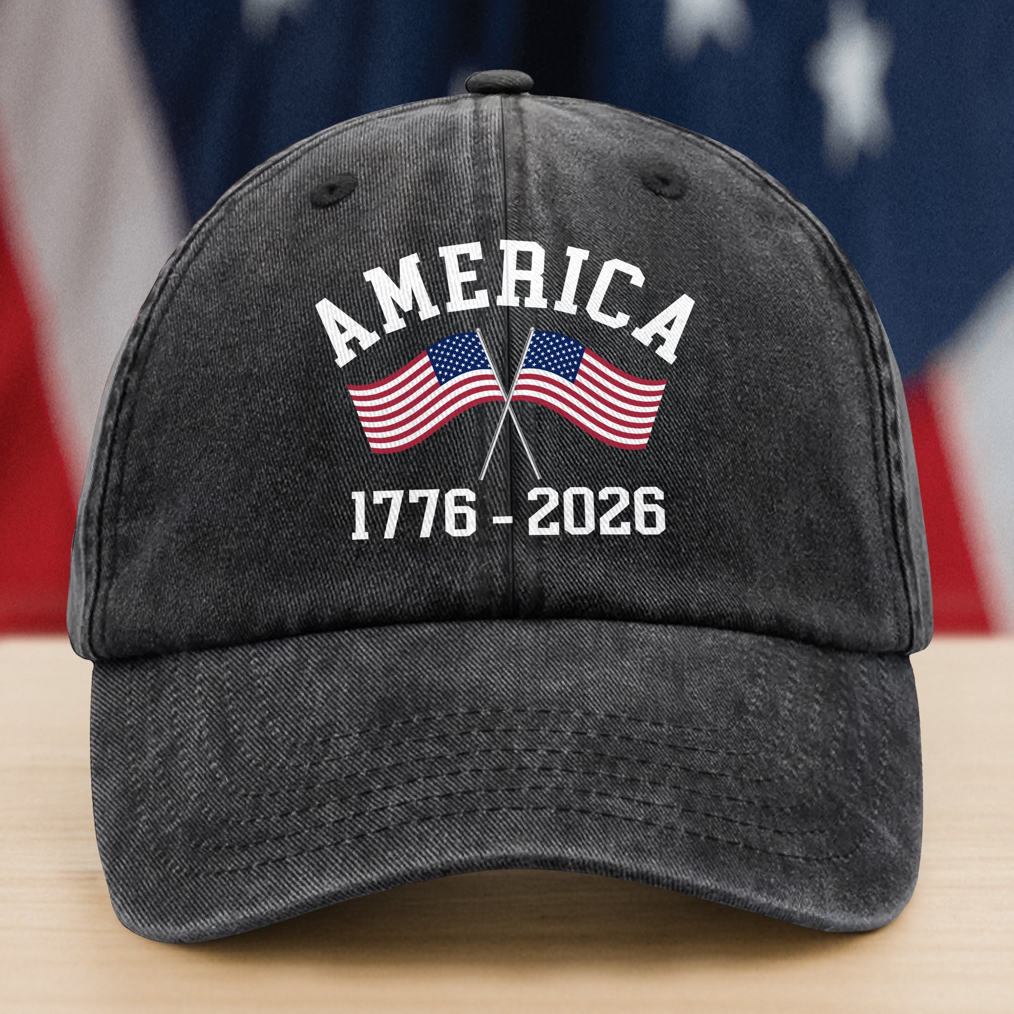 America 1776 - 2026 US Flag Washed Denim Baseball Cap HA75 897106