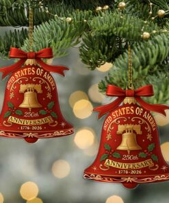 Alternative view of America 250 Years 1776-2026 Acrylic Ornament | Patriotic Liberty Bell 250th Anniversary Christmas Tree Decoration