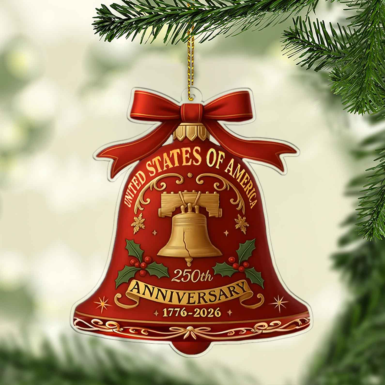America 250 Years 1776â€“2026 Acrylic Ornament | Patriotic Liberty Bell 250th Anniversary Christmas Tree Decoration 683162