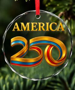 Alternative view of America 250 Years 1776-2026 Glass Ornament | Happy 250th Birthday USA | Patriotic Christmas Ornament