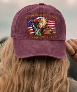 Alternative view of America 250 Years 1776-2026 Printed Vintage Washed Denim Baseball Cap | Patriotic 4th of July Hat