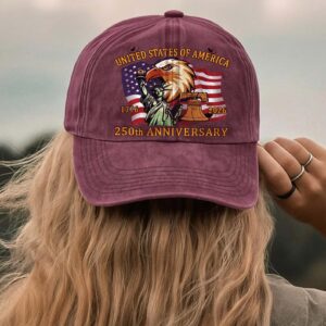 Alternative view of America 250 Years 1776â€“2026 Printed Vintage Washed Denim Baseball Cap | Patriotic 4th of July Hat 683639