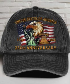 America 250 Years 1776-2026 Printed Vintage Washed Denim Baseball Cap | Patriotic 4th of July Hat
