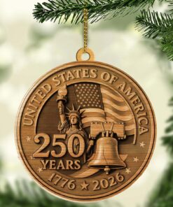 America 250 Years 1776-2026 Wood Ornament | USA Patriotic Liberty Bell Decoration | 250th Anniversary Independence Day Christmas Ornament