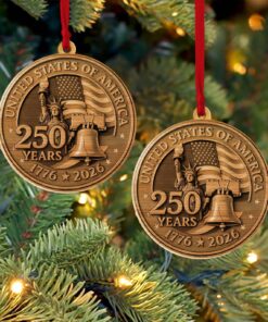 Alternative view of America 250 Years 1776-2026 Wood Ornament | USA Patriotic Liberty Bell Decoration | 250th Anniversary Independence Day Christmas Ornament