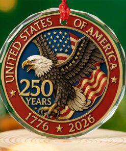 Alternative view of America 250 Years Anniversary Glass Ornament | 1776-2026 Patriotic Christmas Ornament | 250th Years United States of America Ornament