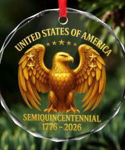 Alternative view of America 250 Years Anniversary Glass Ornament | 1776-2026 Patriotic Christmas Ornament | 250th Years United States of America Ornament