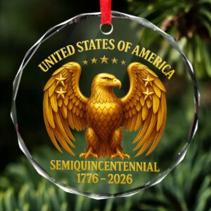 Alternative view of America 250 Years Anniversary Glass Ornament | 1776â€“2026 Patriotic Christmas Ornament | 250th Years United States of America Ornament 683422