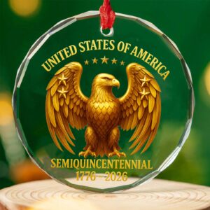 America 250 Years Anniversary Glass Ornament | 1776â€“2026 Patriotic Christmas Ornament | 250th Years United States of America Ornament 683422