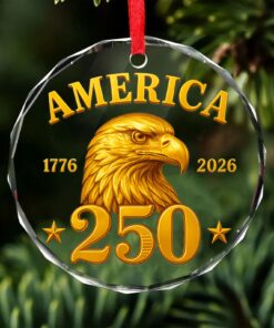 Alternative view of America 250 Years Anniversary Glass Ornament | 1776-2026 Patriotic Christmas Ornament