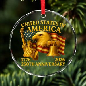 Alternative view of America 250 Years Anniversary Glass Ornament | Happy 250th Birthday 1776â€“2026 Christmas Ornament 683041