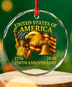 America 250 Years Anniversary Glass Ornament | Happy 250th Birthday 1776 - 2026 Christmas Ornament