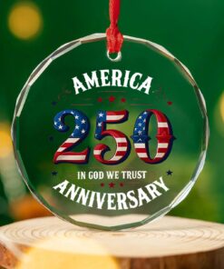 America 250 Years Anniversary Glass Ornament | Happy 250th Birthday USA Ornament | Patriotic 4th of July Glass Ornament for Christmas Decor
