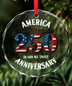 Alternative view of America 250 Years Anniversary Glass Ornament | Happy 250th Birthday USA Ornament | Patriotic 4th of July Glass Ornament for Christmas Decor
