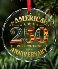 Alternative view of America 250 Years Anniversary Glass Ornament | In God We Trust Patriotic Christmas Ornament
