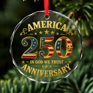 Alternative view of America 250 Years Anniversary Glass Ornament | In God We Trust Patriotic Christmas Ornament 683406