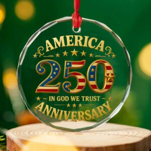 America 250 Years Anniversary Glass Ornament | In God We Trust Patriotic Christmas Ornament 683406