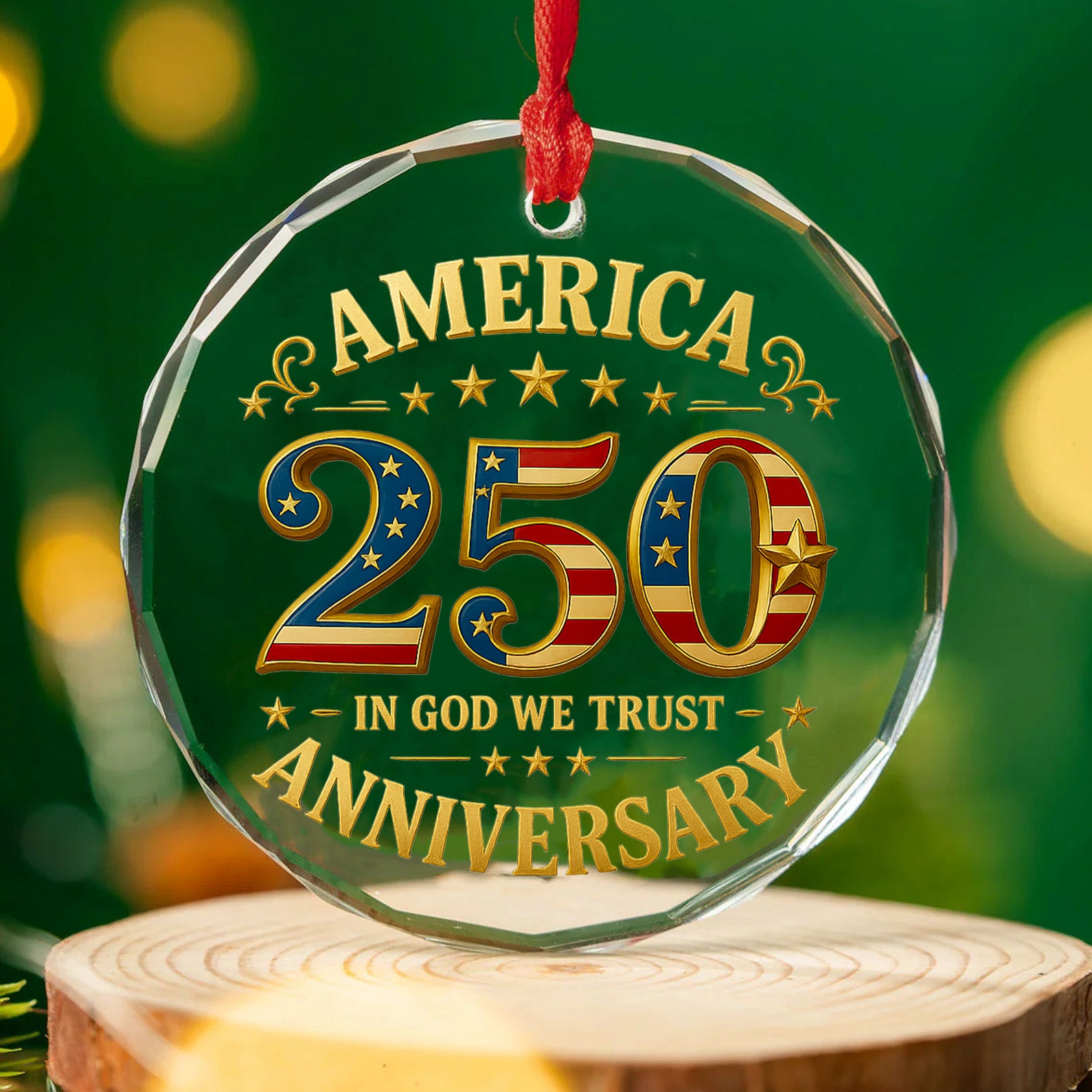America 250 Years Anniversary Glass Ornament | In God We Trust Patriotic Christmas Ornament 683406