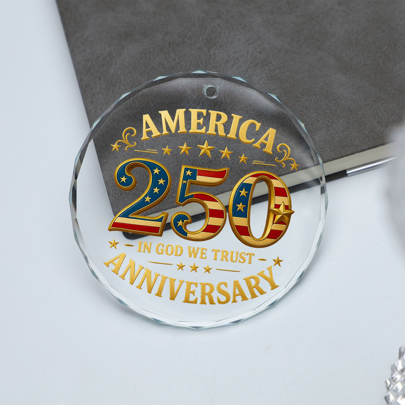 America 250 Years Anniversary Glass Ornament | In God We Trust Patriotic Christmas Ornament 683406 - Image 3