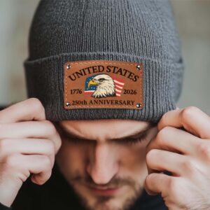 Alternative view of America 250 Years Anniversary Knit Leather Patch Beanie | Print Leather Patch Hat | 250th Years Anniversary Gift 683630