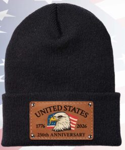 America 250 Years Anniversary Knit Leather Patch Beanie | Print Leather Patch Hat | 250th Years Anniversary Gift