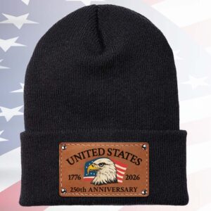 America 250 Years Anniversary Knit Leather Patch Beanie | Print Leather Patch Hat | 250th Years Anniversary Gift 683630