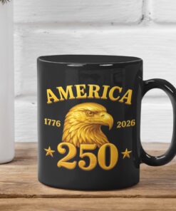 Alternative view of America 250 Years Anniversary Mug | 1776-2026 Patriotic 4th of July Black Mug