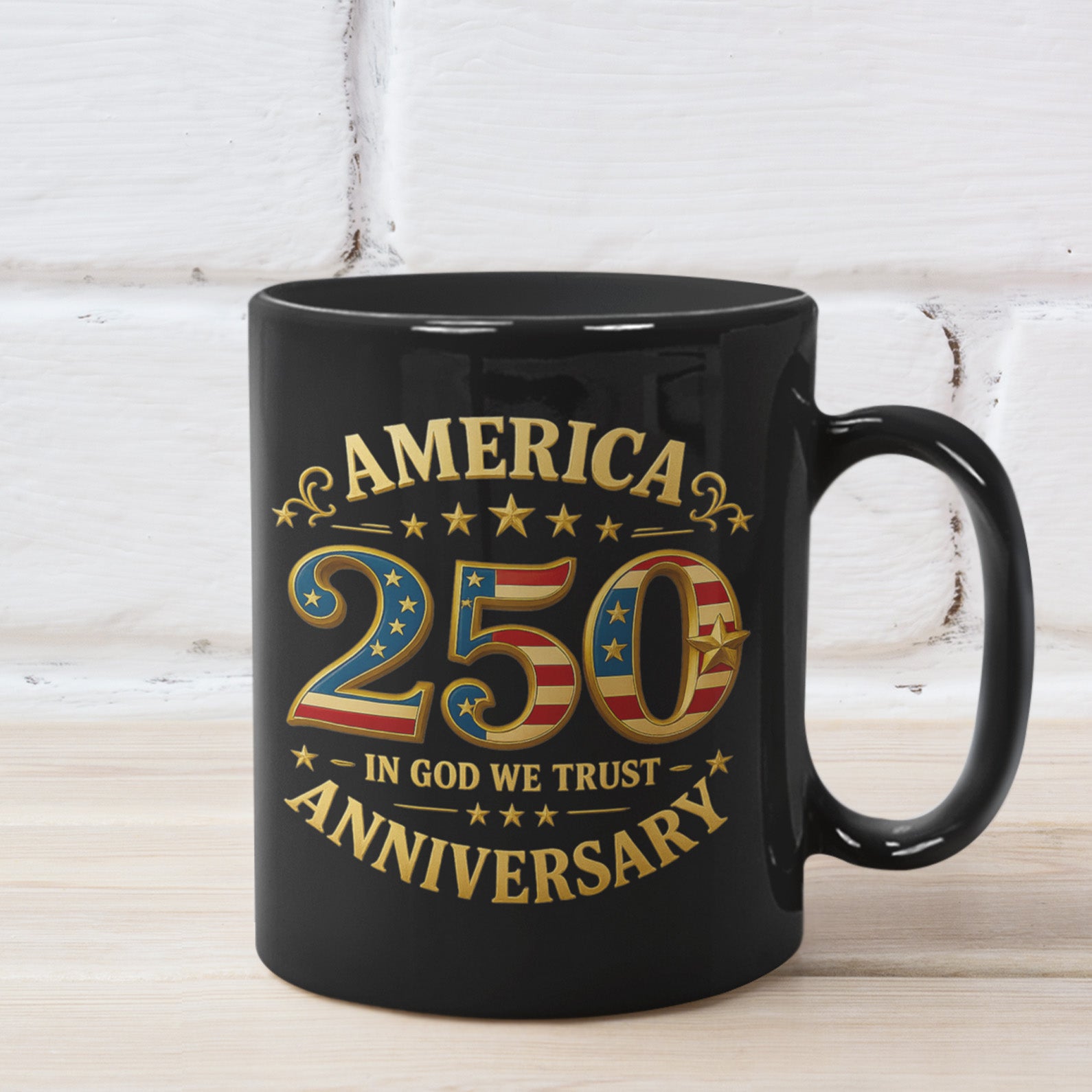 America 250 Years Anniversary Mug | In God We Trust Mug | Happy 250th Birthday USA Black Mug 683406 - Image 3