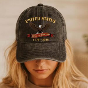 Alternative view of America 250 Years Anniversary Printed Vintage Washed Denim Baseball Cap | 250th Anniversary Hat 683584