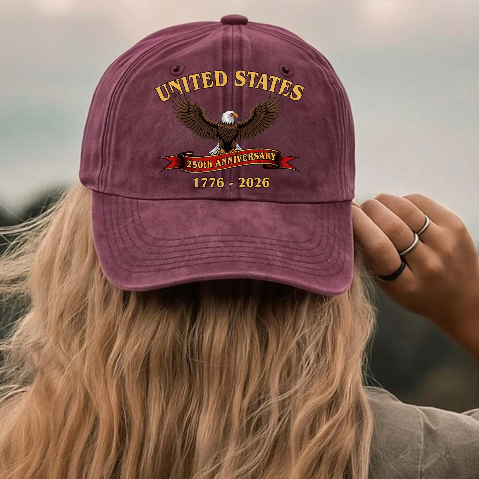 America 250 Years Anniversary Printed Vintage Washed Denim Baseball Cap | 250th Anniversary Hat 683584 - Image 4