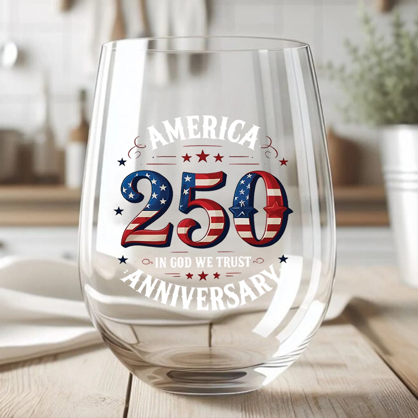 America 250 Years Anniversary Wine Glass | Happy 250th Birthday USA Glass | Patriotic 4th of July Wine Glass 682671 - Image 4