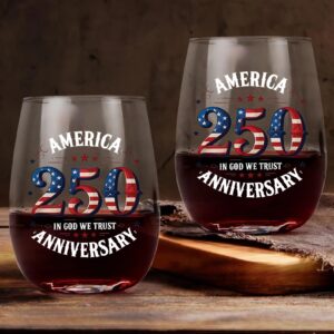 Alternative view of America 250 Years Anniversary Wine Glass | Happy 250th Birthday USA Glass | Patriotic 4th of July Wine Glass 682671