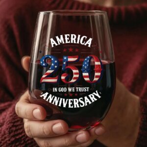 America 250 Years Anniversary Wine Glass | Happy 250th Birthday USA Glass | Patriotic 4th of July Wine Glass 682671