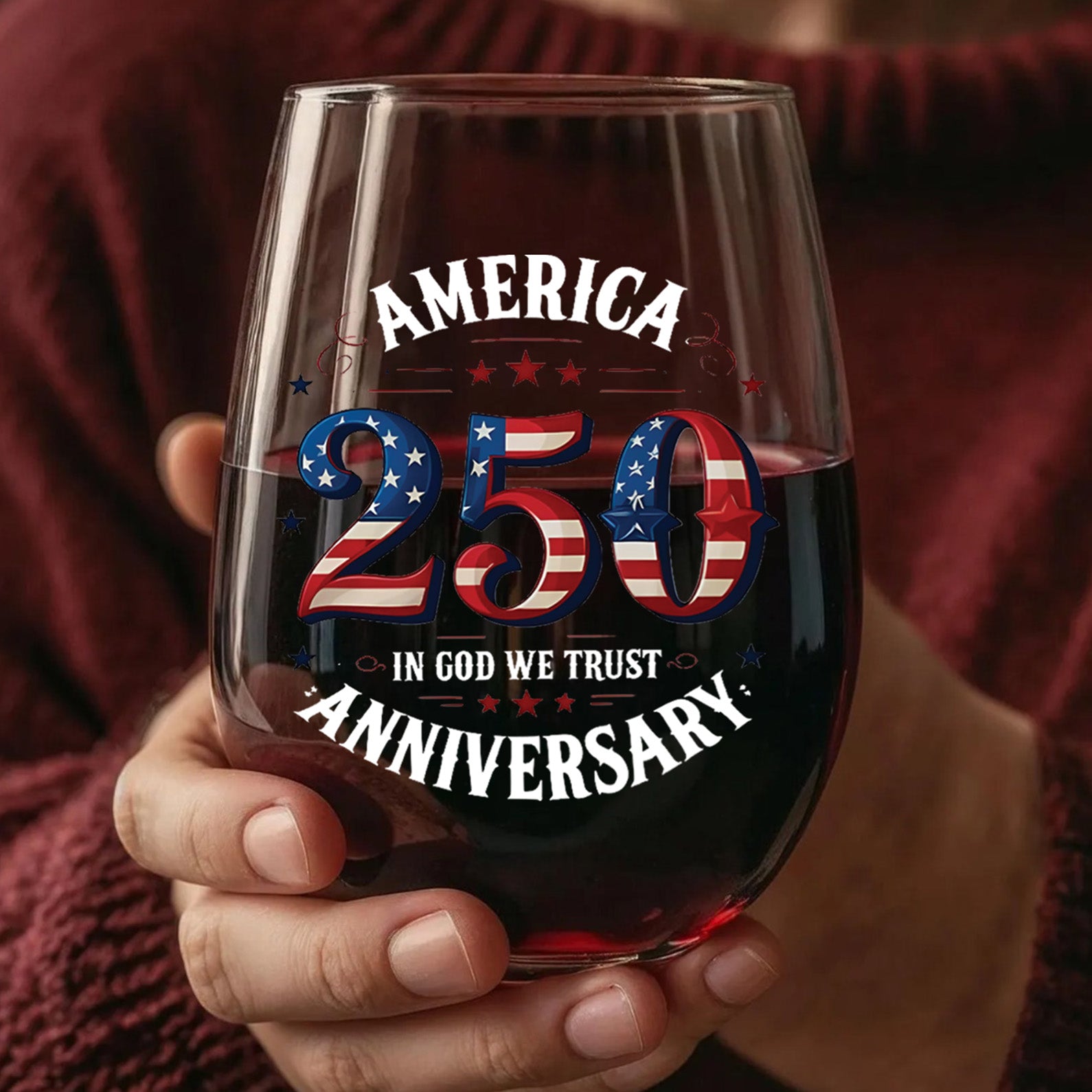 America 250 Years Anniversary Wine Glass | Happy 250th Birthday USA Glass | Patriotic 4th of July Wine Glass 682671
