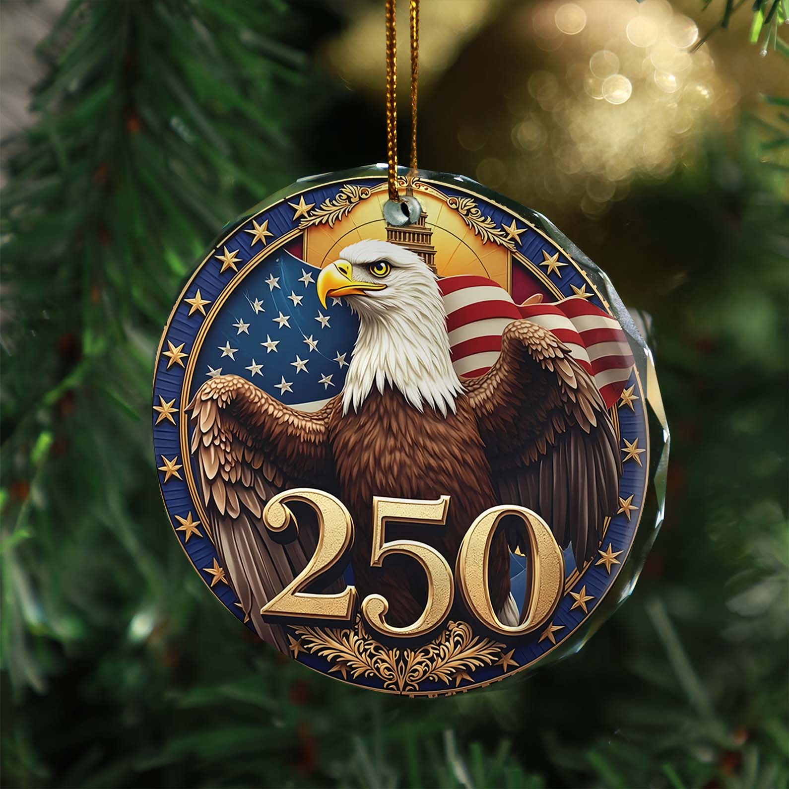 America 250 Years Bald Eagle Glass Ornament | America 250 Anniversary | Happy 250th Birthday USA | Patriotic 4th Of July Glass Ornament For Christmas Decor 682740 - Image 6