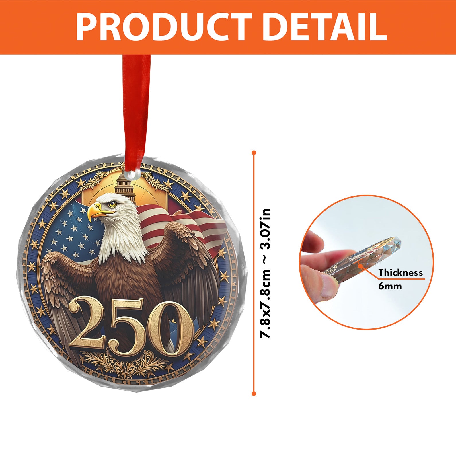 America 250 Years Bald Eagle Glass Ornament | America 250 Anniversary | Happy 250th Birthday USA | Patriotic 4th Of July Glass Ornament For Christmas Decor 682740 - Image 3
