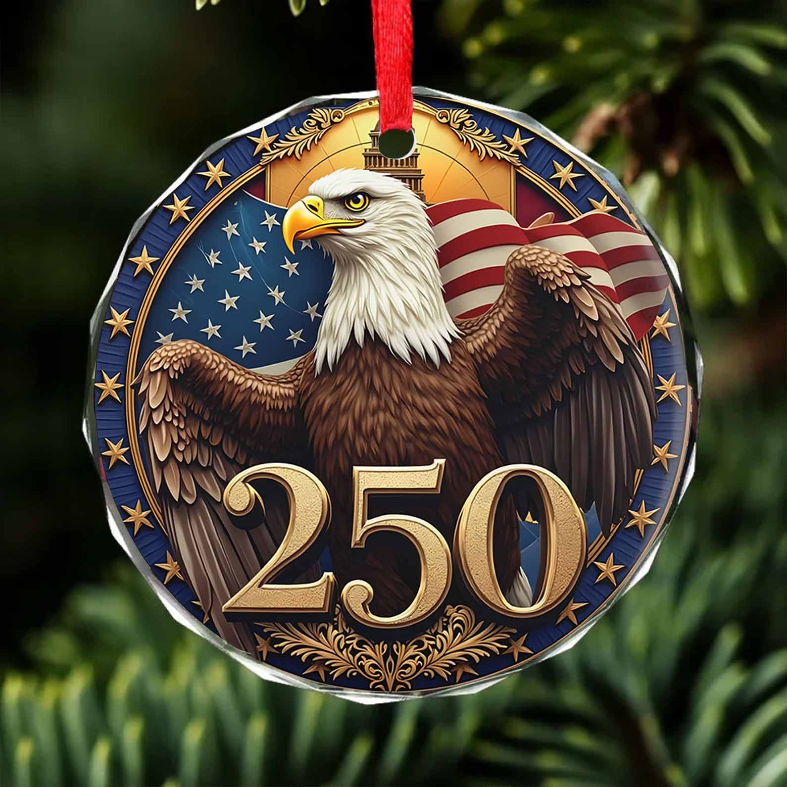 America 250 Years Bald Eagle Glass Ornament | America 250 Anniversary | Happy 250th Birthday USA | Patriotic 4th Of July Glass Ornament For Christmas Decor 682740