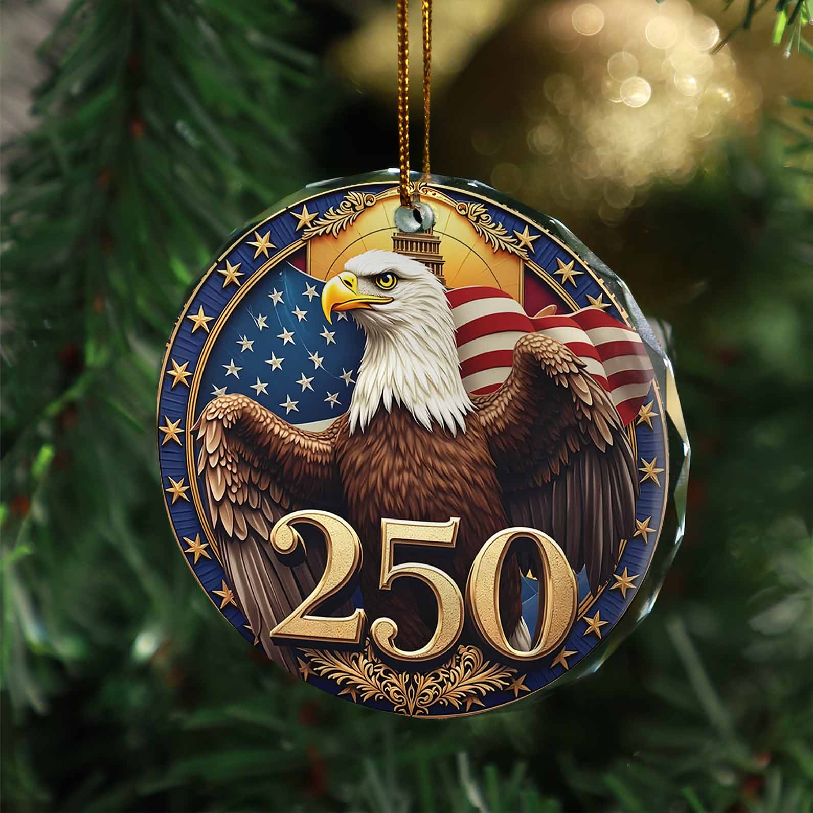 America 250 Years Bald Eagle Glass Ornament | America 250 Anniversary | Happy 250th Birthday USA | Patriotic 4th Of July Glass Ornament For Christmas Decor 682740 - Image 7