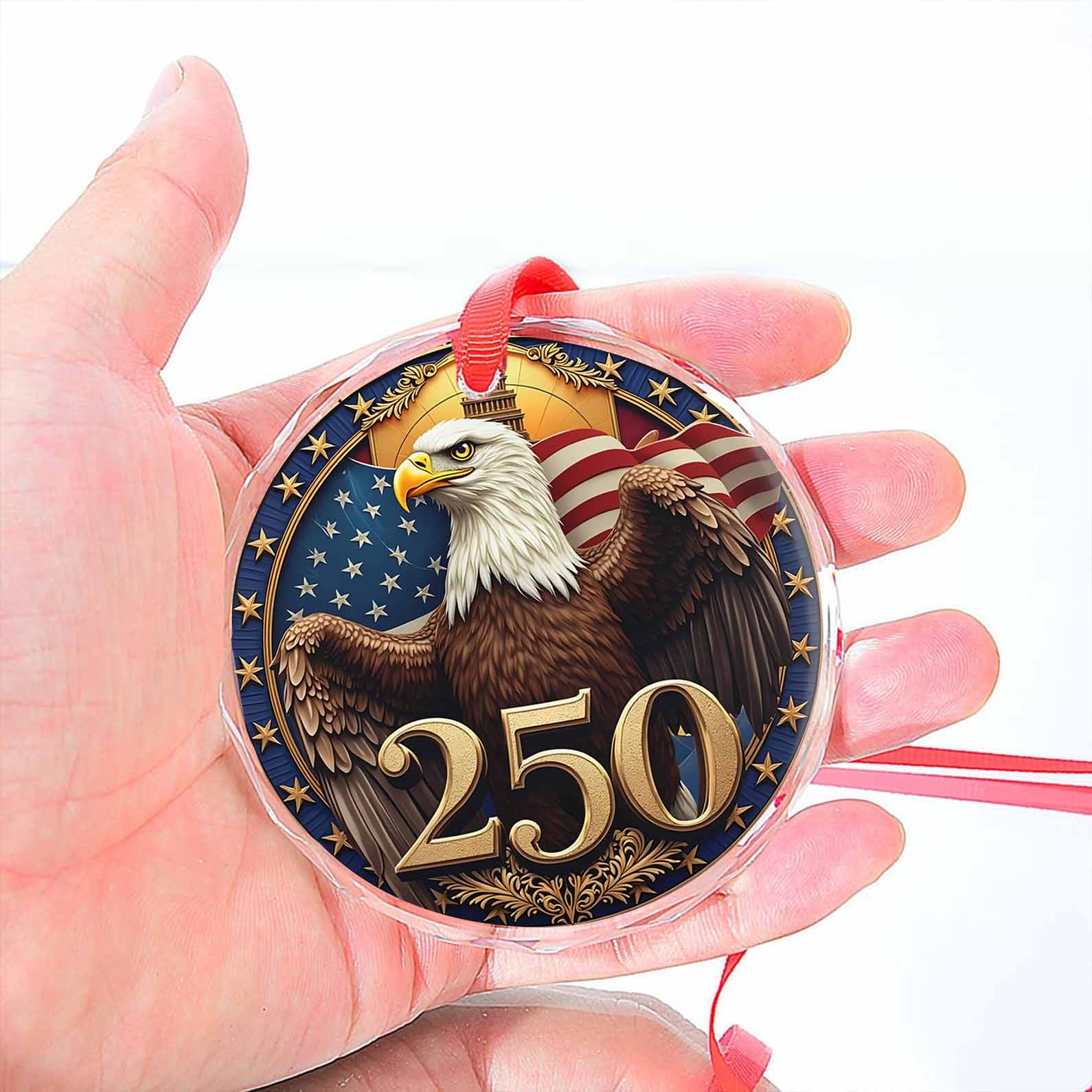 America 250 Years Bald Eagle Glass Ornament | America 250 Anniversary | Happy 250th Birthday USA | Patriotic 4th Of July Glass Ornament For Christmas Decor 682740 - Image 4