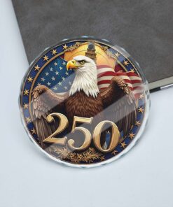 Alternative view of America 250 Years Bald Eagle Glass Ornament | America 250 Anniversary | Happy 250th Birthday USA | Patriotic 4th Of July Glass Ornament For Christmas Decor