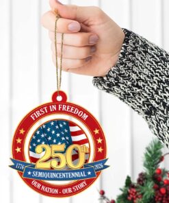 Alternative view of America 250 Years Birthday Wood Ornament | USA Semi-Quincentennial 1776-2026 | United States Patriotic Ornament