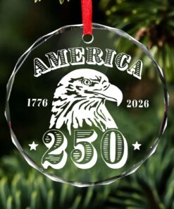 Alternative view of America 250 Years Eagle Glass Ornament | America 250 Anniversary | Happy 250th Birthday USA | Patriotic 4th Of July Glass Ornament For Christmas Decor