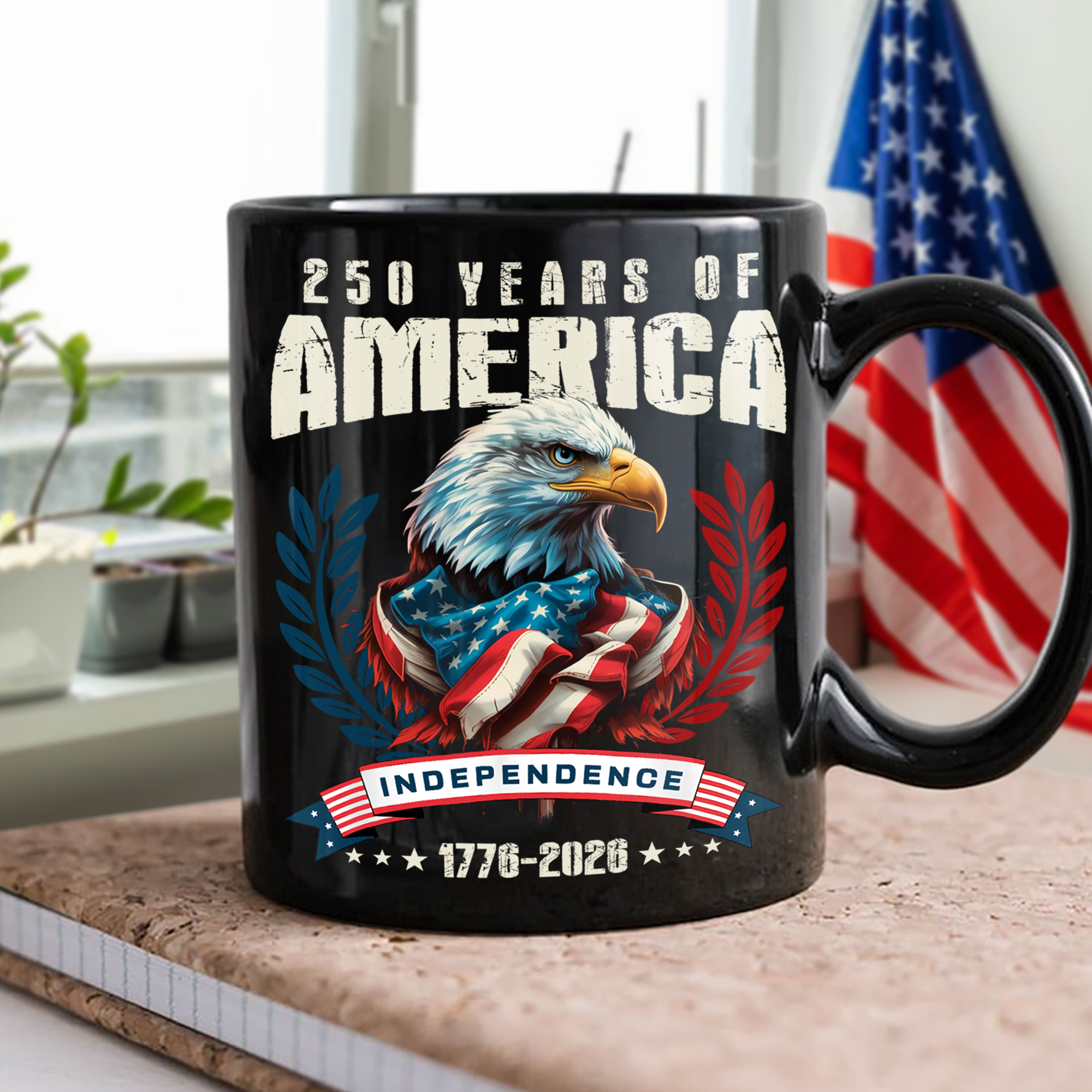 America 250 Years Eagle Independence Day Patriotic Black Mug LM32 895257 - Image 5