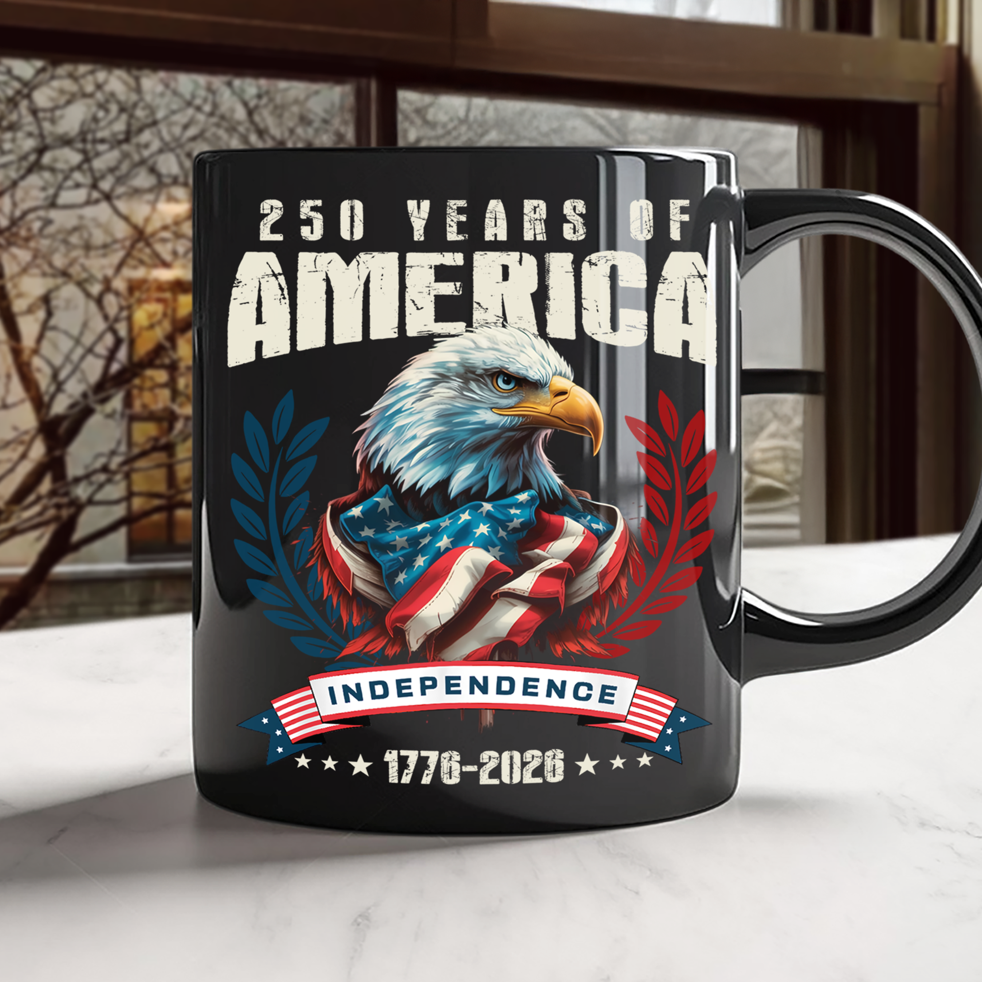 America 250 Years Eagle Independence Day Patriotic Black Mug LM32 895257 - Image 6