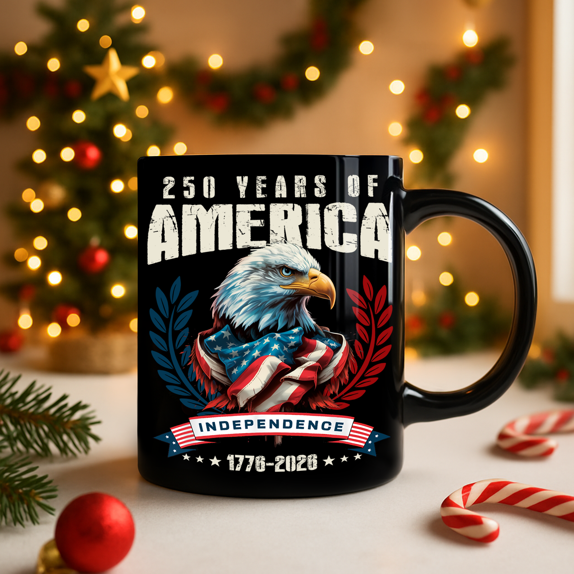 America 250 Years Eagle Independence Day Patriotic Black Mug LM32 895257 - Image 3