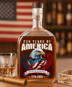 America 250 Years Eagle Independence Day Patriotic Whiskey Bottle