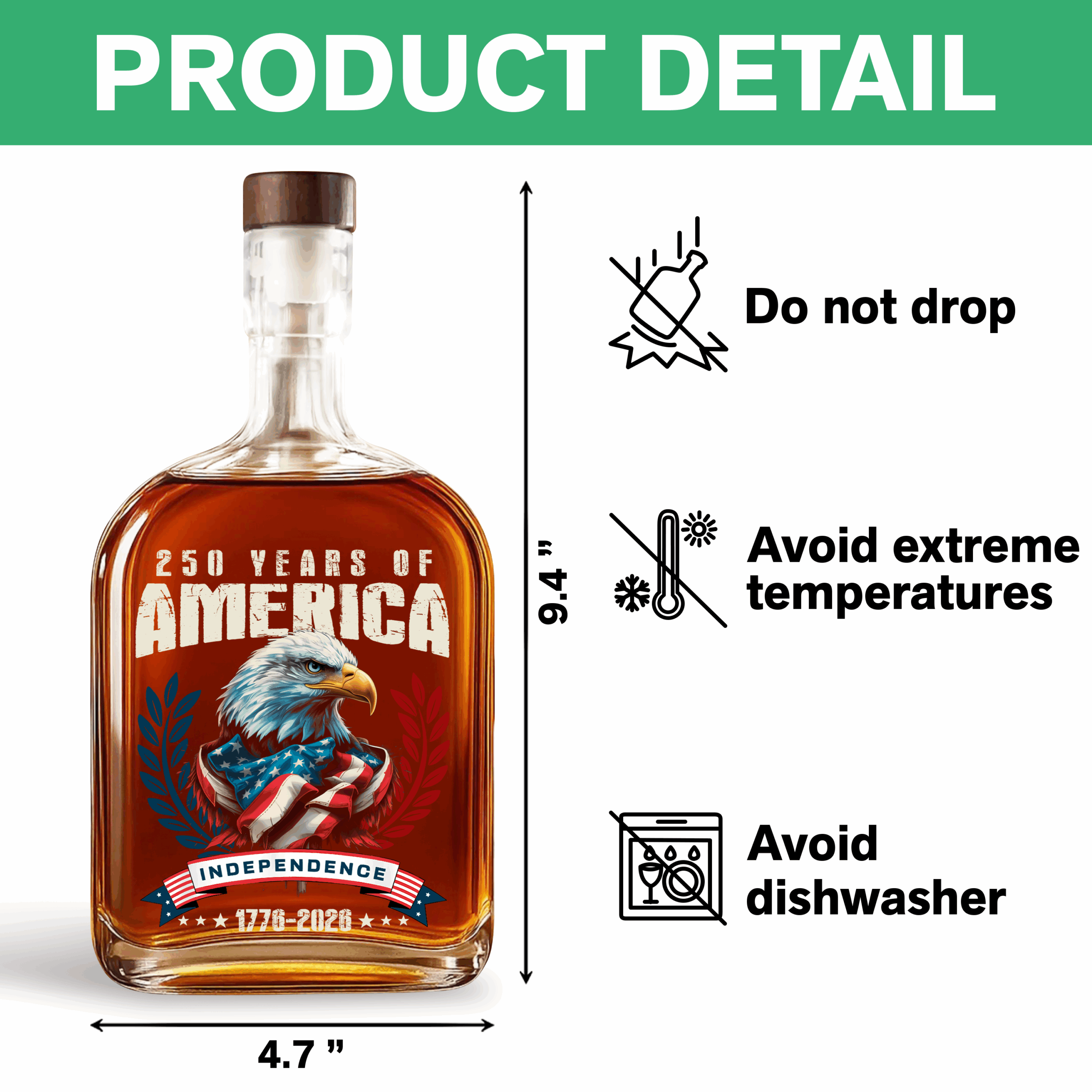 America 250 Years Eagle Independence Day Patriotic Whiskey Bottle LM32 895259 - Image 7