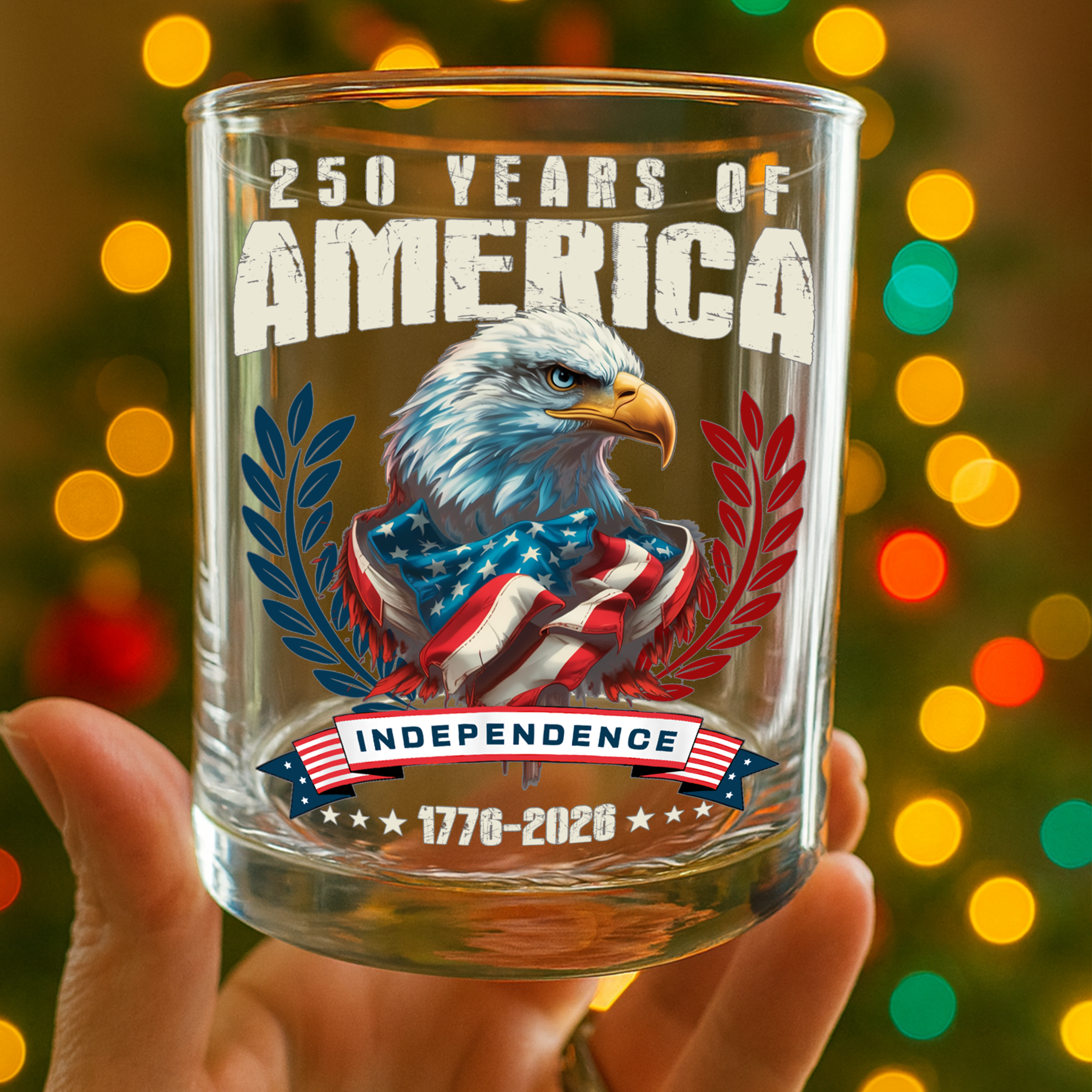 Alternative view of America 250 Years Eagle Independence Day Patriotic Whiskey Glass LM32 895261